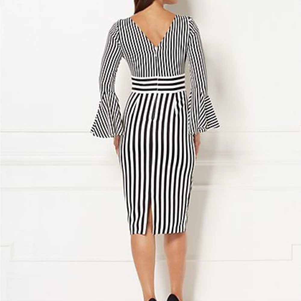 New York & Company Black and White Long Sleeve Dress